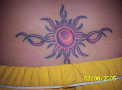Tribal Sun Lower Back Tattoo